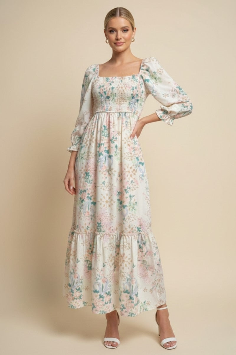 Floral Print Eyelet Maxi Dress