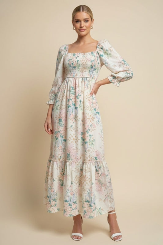 Floral Print Eyelet Maxi Dress