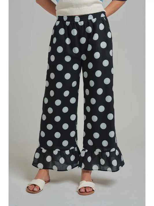 Polka Dot Casual Wide Leg Fit Pants with Elastic Waistband