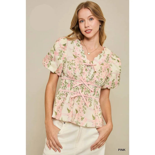 Pink Floral Puff Sleeve Top