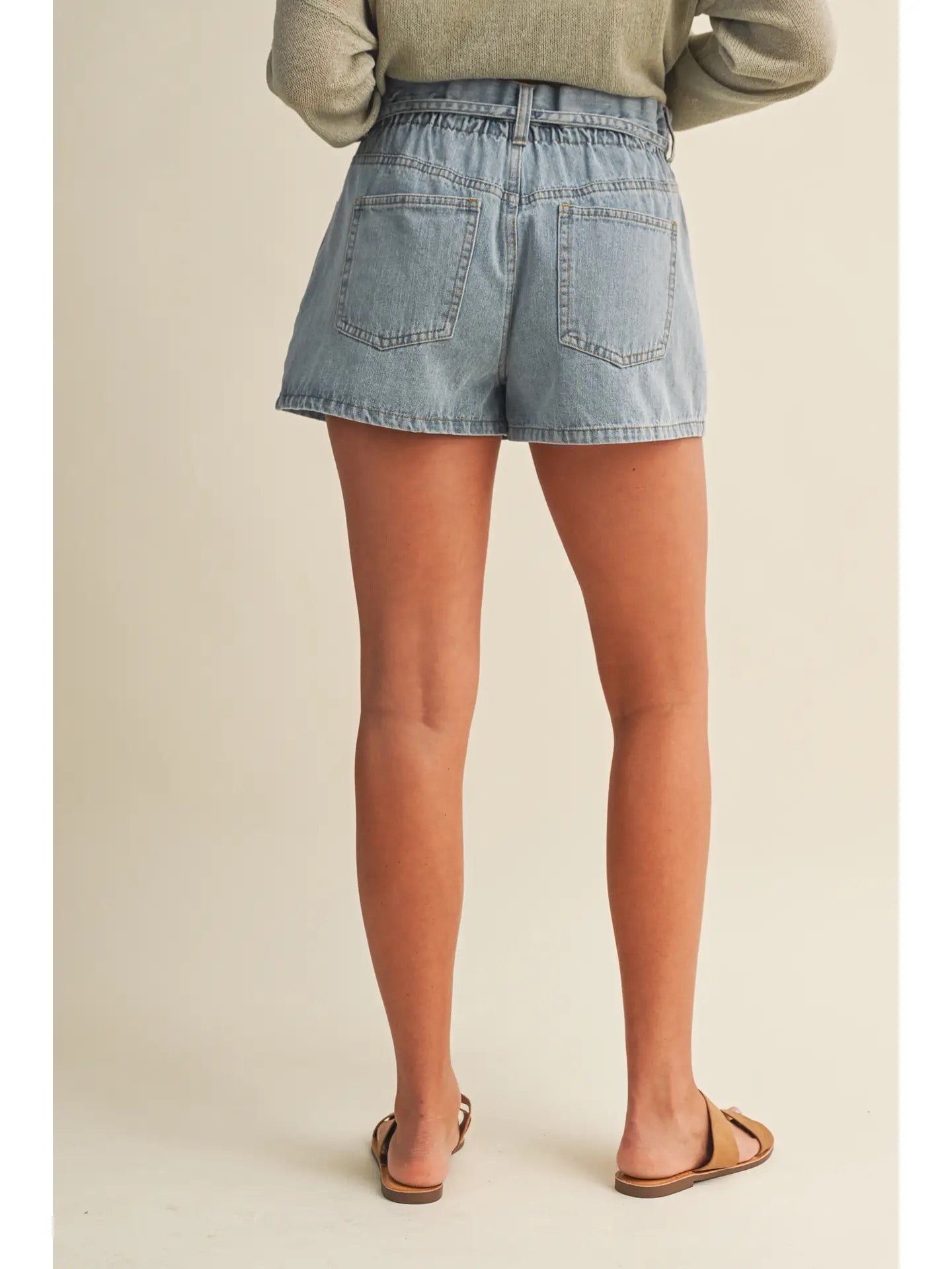 Paperbag Denim Shorts with Tie Waist