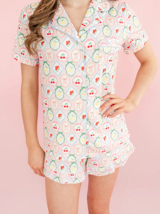 Fruit Cocktail Ruffle Hem Shorts Pajama Set