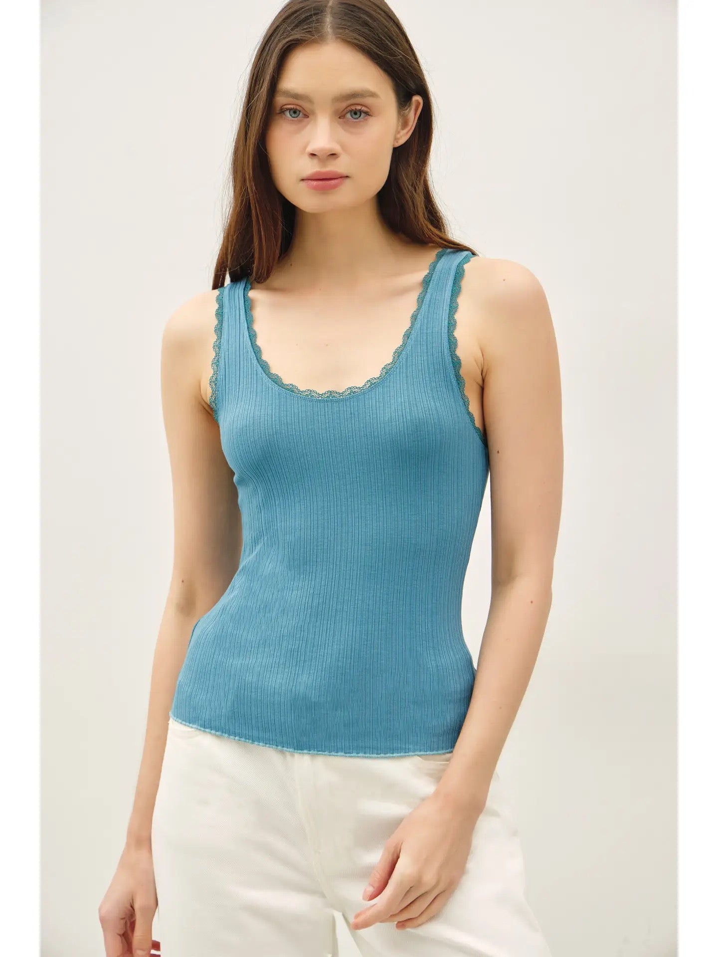 Lace Trimmed Ribbed Tank