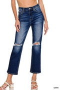 Zenana Distressed Cropped Dark Wash Denim