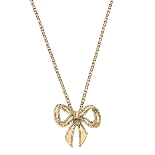 Canvas Style Large Bow Pendant Necklace