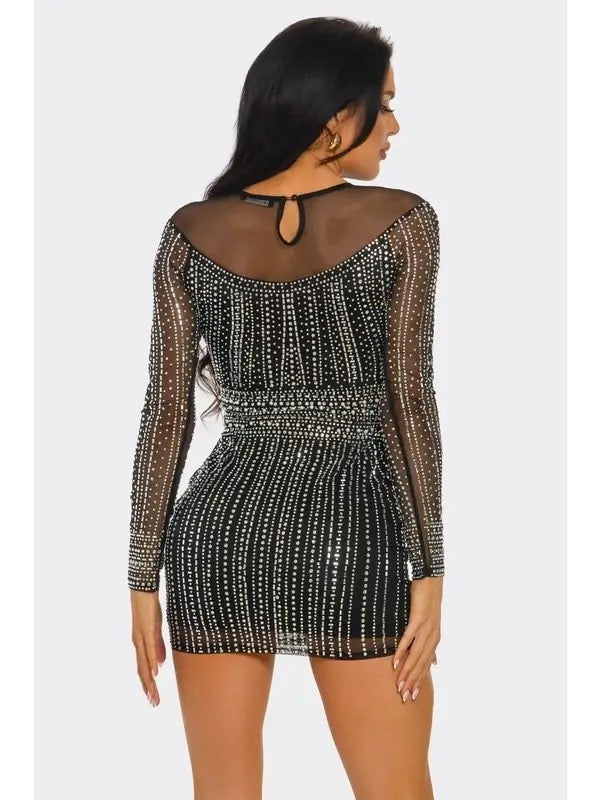 Black Rhinestone & Pearl Mini Dress
