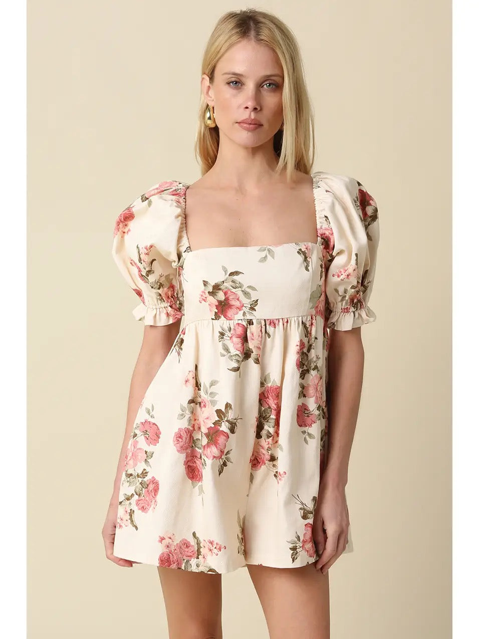 Floral Ivory Puff Sleeve Romper