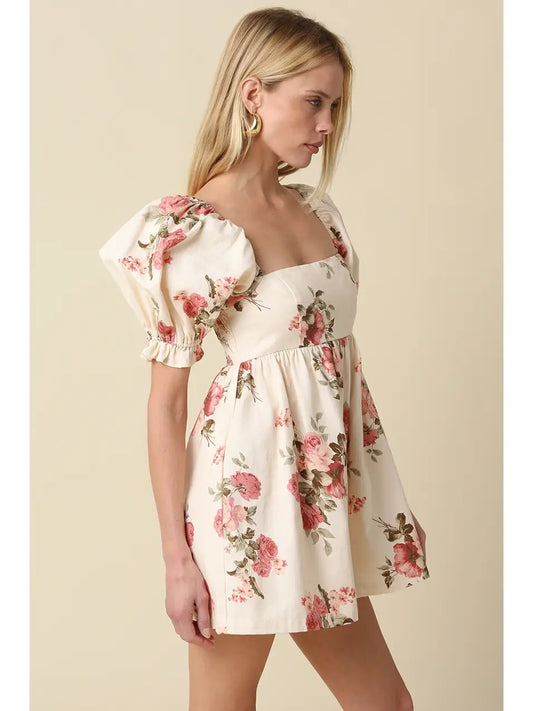 Floral Ivory Puff Sleeve Romper