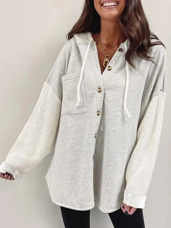 Gray Button Down Hooded Jacket