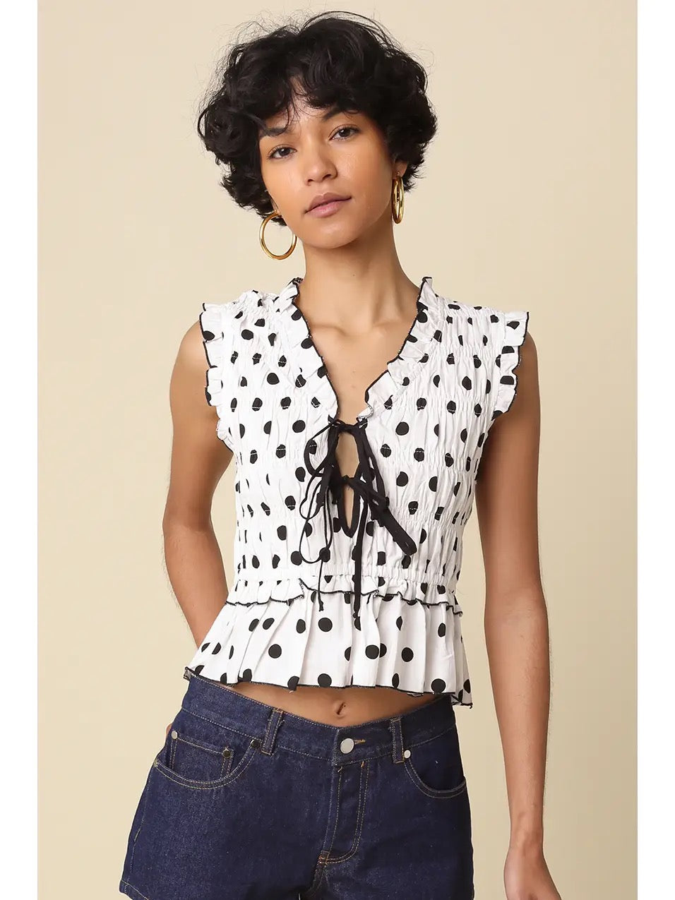 Polka Dot Ruffle Peplum Top