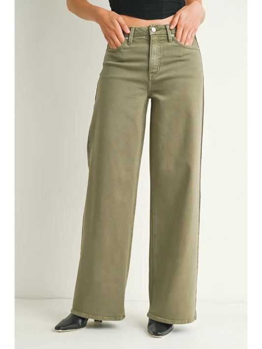 JBD  Olive High Rise Palazzo Wide Leg