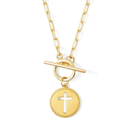 Splendid Iris Cross Paperclip Toggle Necklace