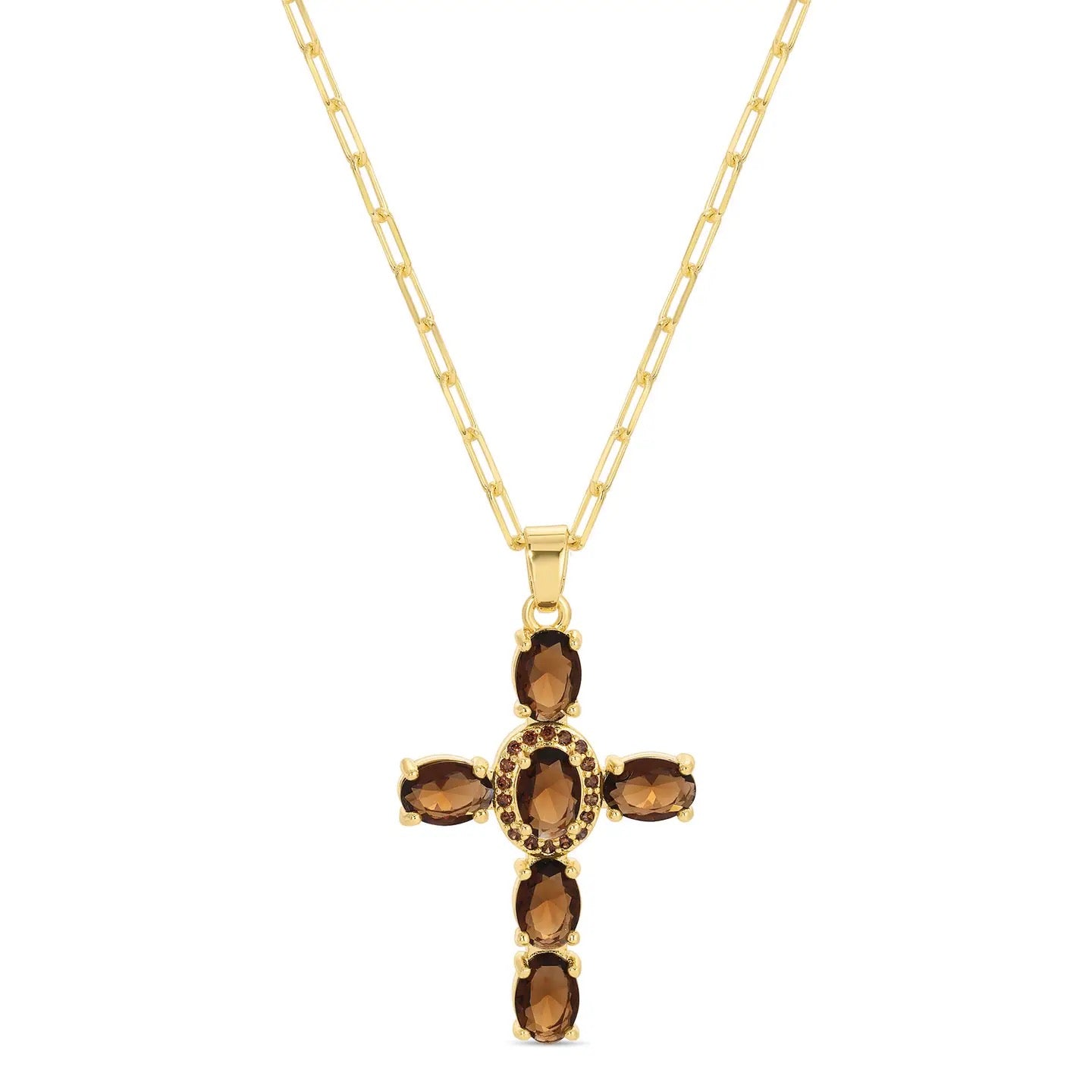 Splendid Iris Crystal Cross Necklace