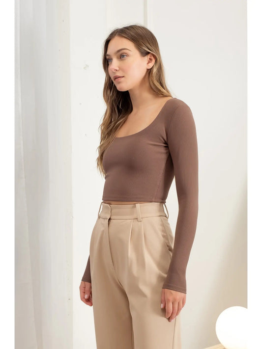 Mocha Scoop Neck Crop Top