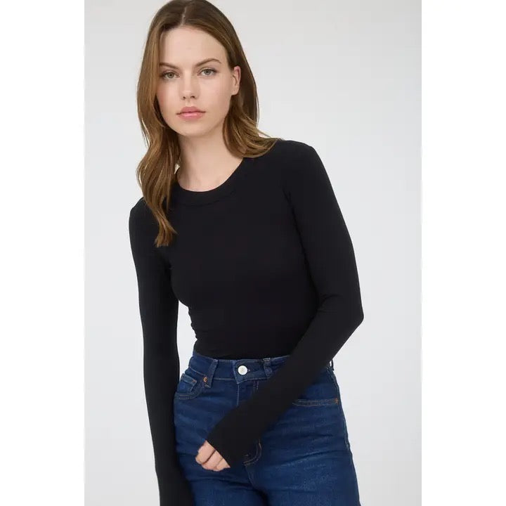 Round Neck Long Sleeve Ribbed Bodysuit