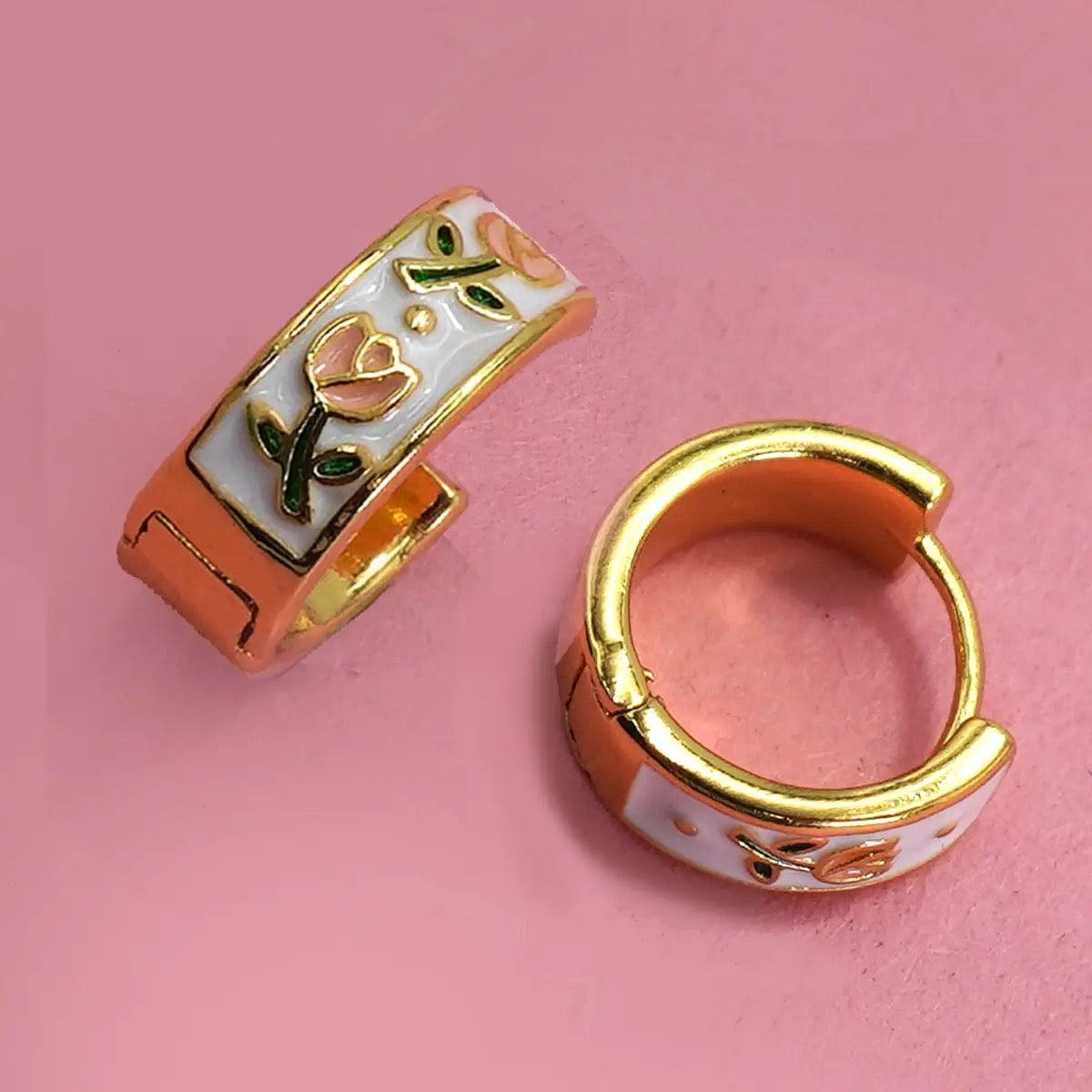 Vintage Gold Floral Hoop Earrings
