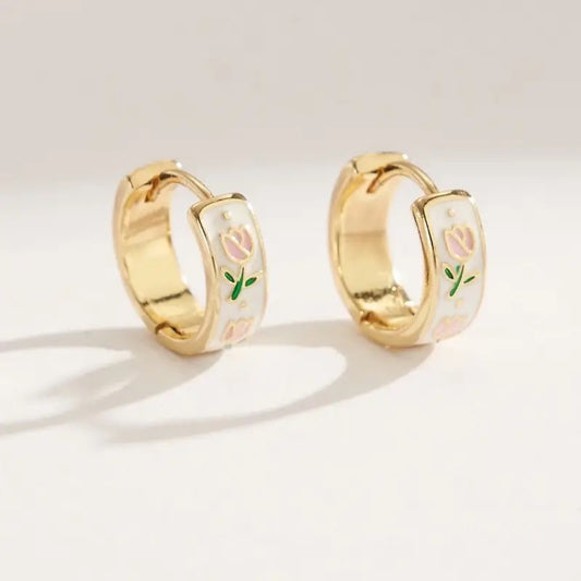 Vintage Gold Floral Hoop Earrings