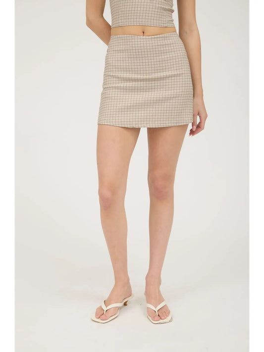 Khaki Plaid Mini Skirt