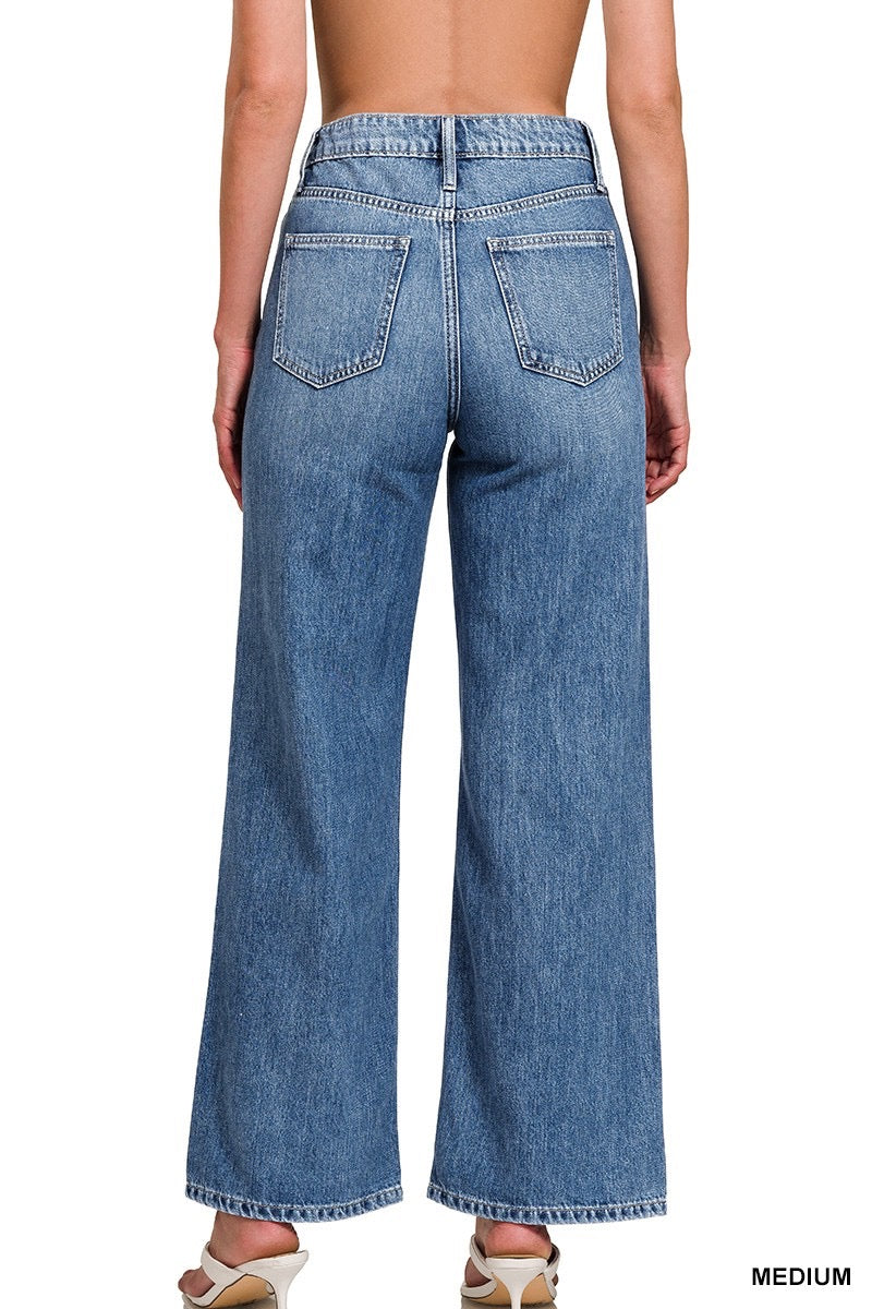 Medium Wash High Waist Straight Denim Jeans
