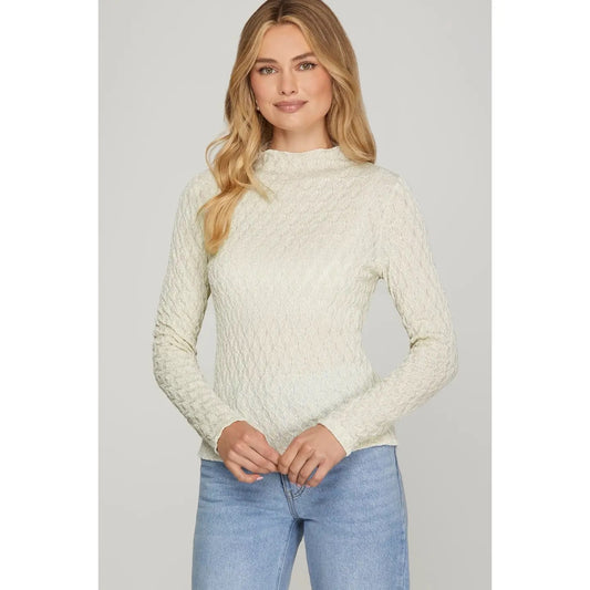 Cream Mock Shine Knit Top