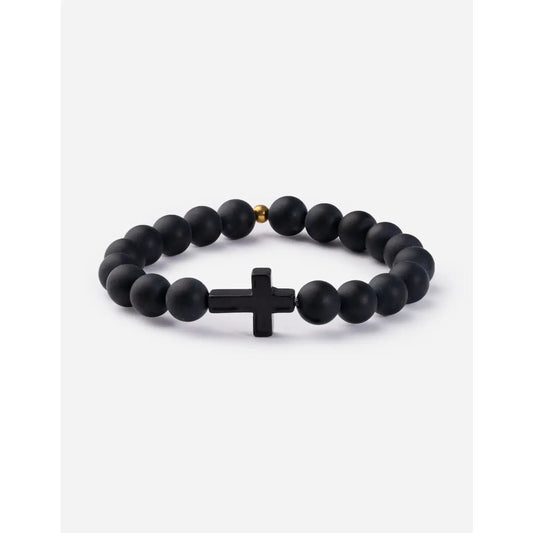 Classic Black Stone Cross Bracelet-Medium