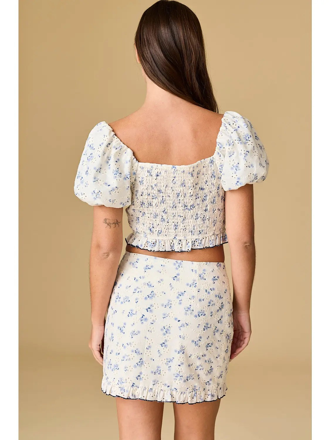 Ivory/Blue Eyelet Top and Skirt Set