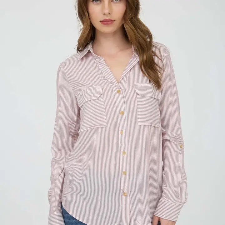 Striped Collared Button Down Top