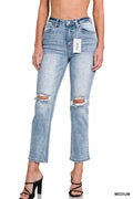 Zenana Distressed Cropped Medium Wash Denim