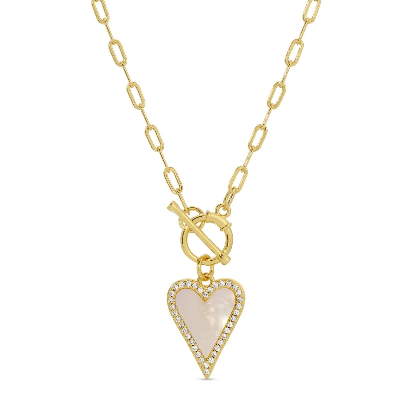 Splendid Iris Mother of Pearl Heart Toggle Necklace