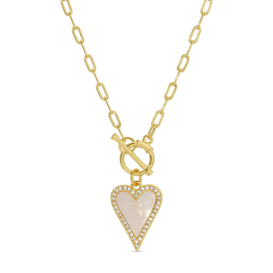 Splendid Iris Mother of Pearl Heart Toggle Necklace