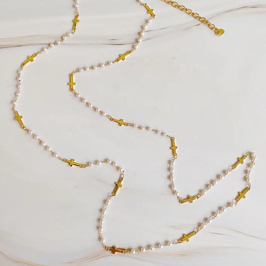 Pearls & Crosses Long Necklace