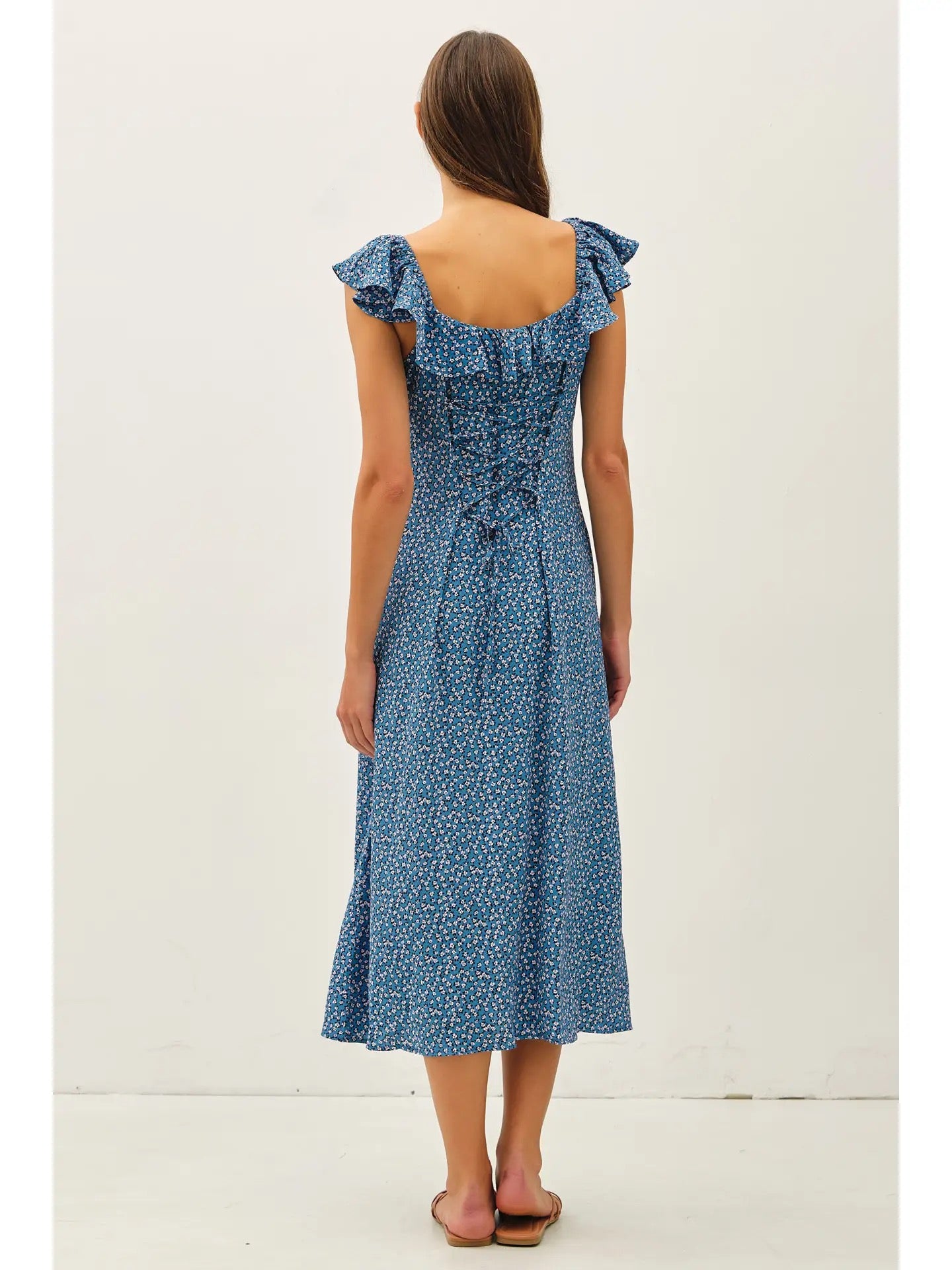 Vintage Ditst Print Midi Dress - Blue