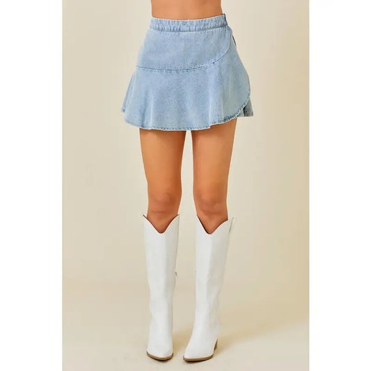 Ruffle Denim Mini Skort