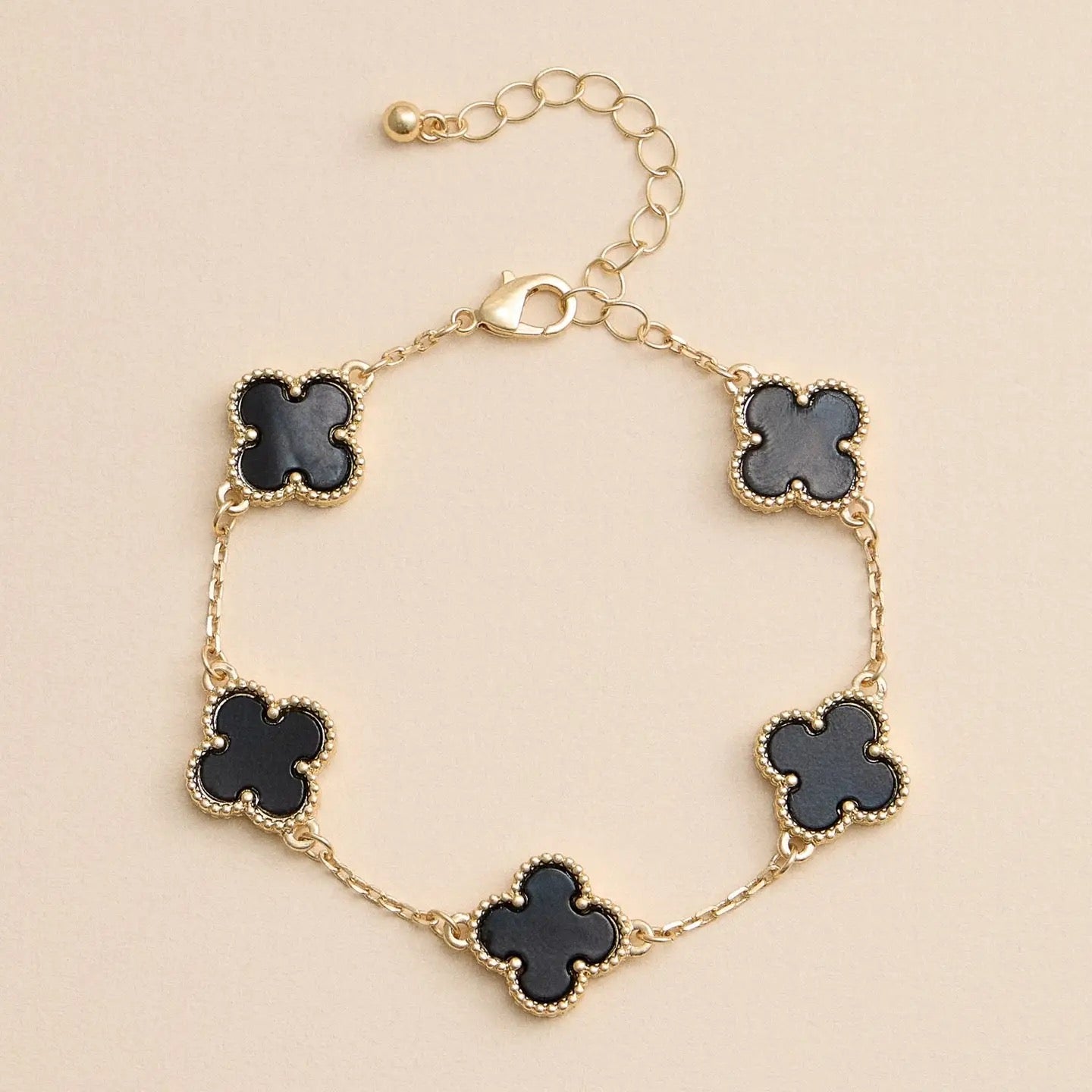 Gold Mother Of Pearl Clover Bracelet