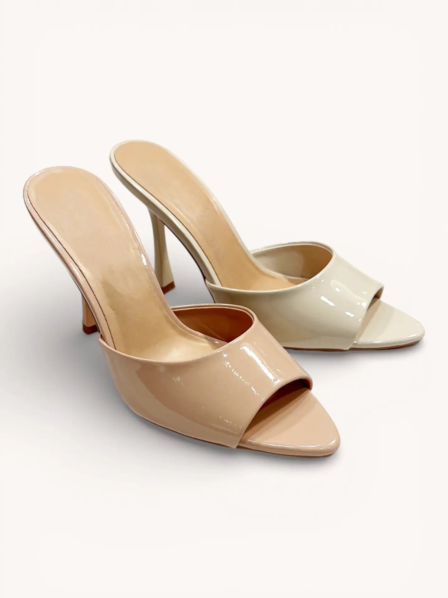 Open Peep Toe Flare Stiletto-Ivory