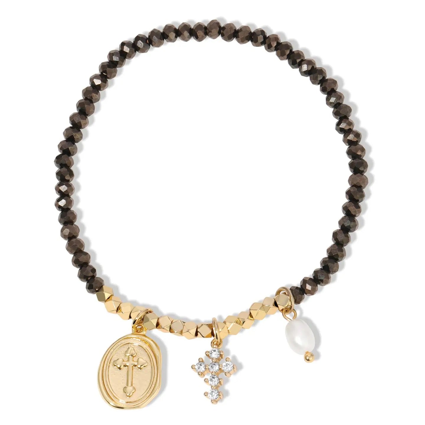 Splendid Iris Crystal Bracelet with Cross Charms