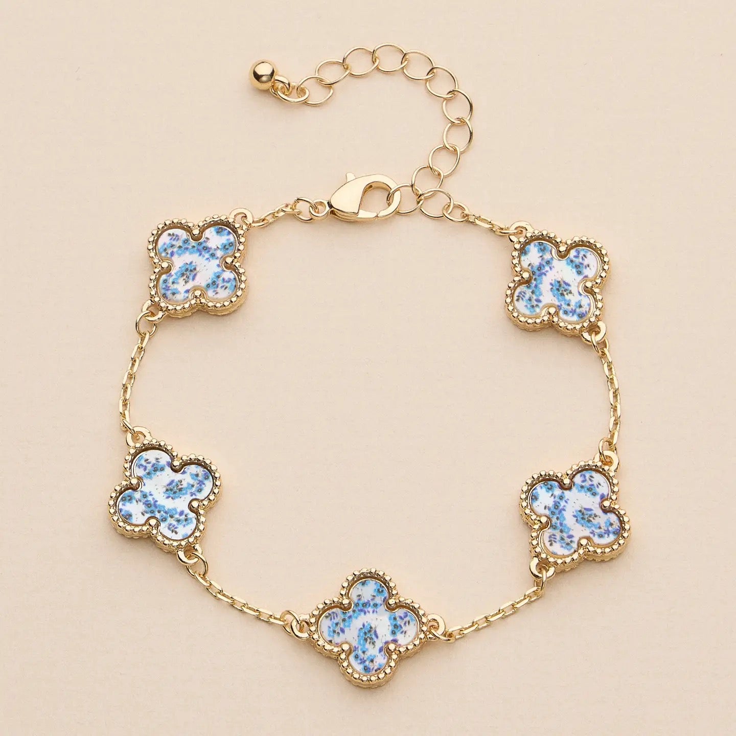 Gold Mother Of Pearl Clover Bracelet