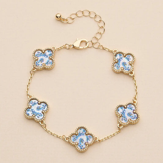 Gold Mother Of Pearl Clover Bracelet