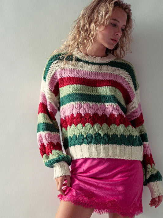 Chunky Knit Bold Multicolor Striped Sweater