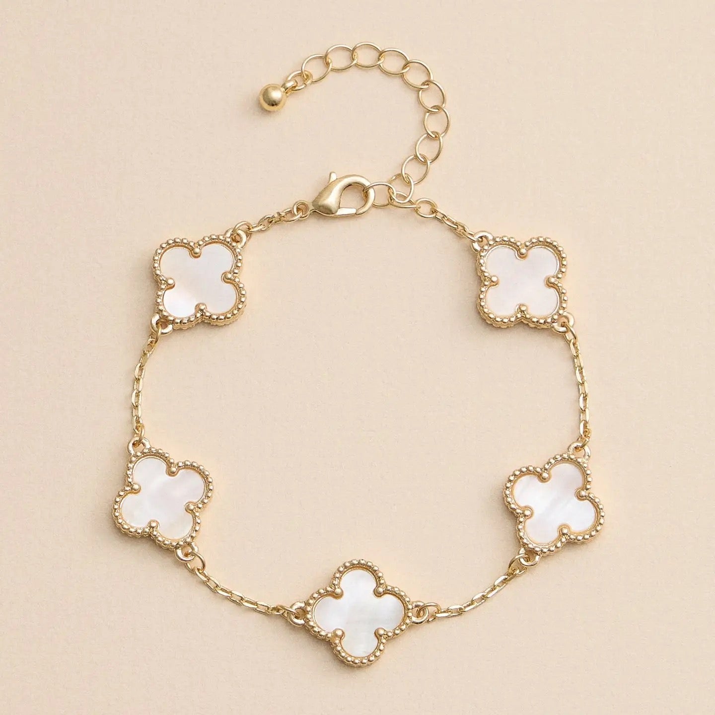 Gold Mother Of Pearl Clover Bracelet