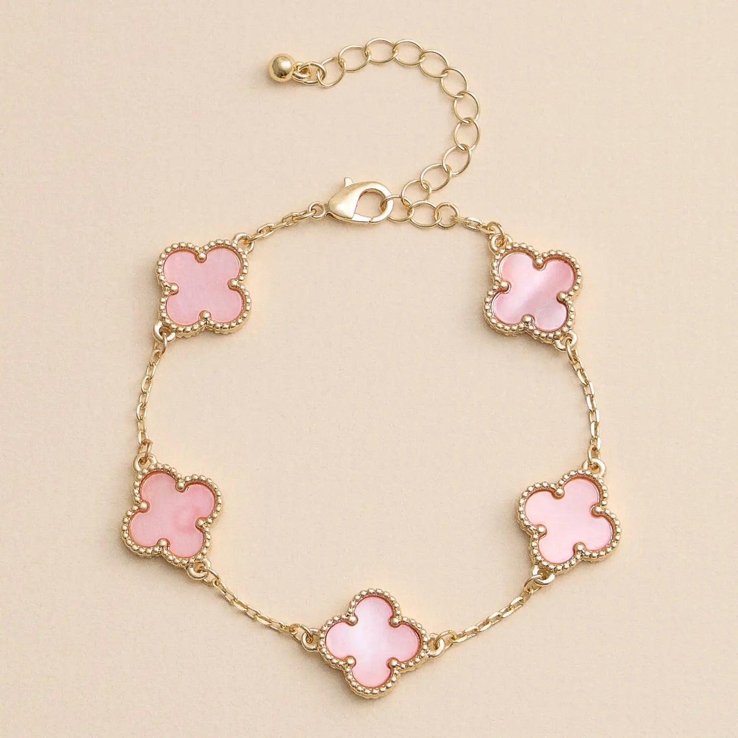 Gold Mother Of Pearl Clover Bracelet