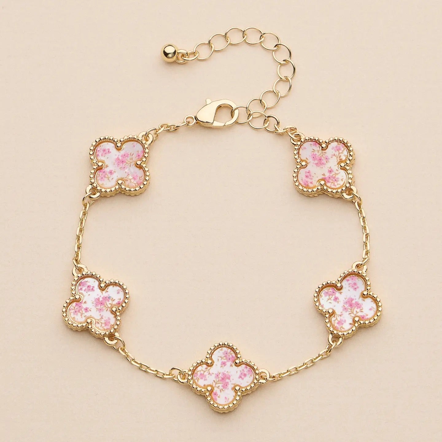 Gold Mother Of Pearl Clover Bracelet