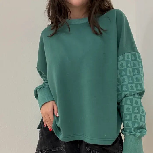 Christmas Tree Sleeve Crop Side Slit Sweater
