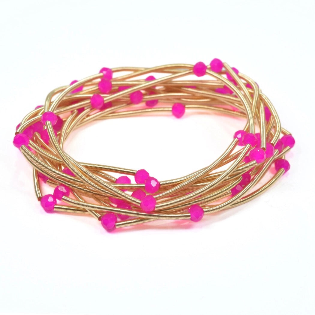 Multi Layer Bracelet  Gold w/ Hot Pink Bead