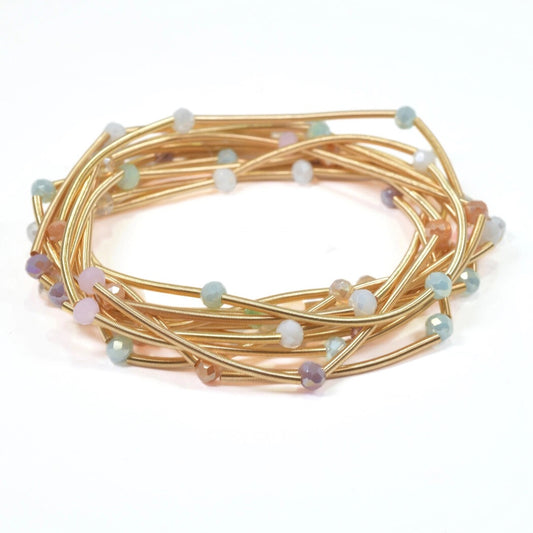 Multi Layer Bracelet  Gold w/ Pastel Beads