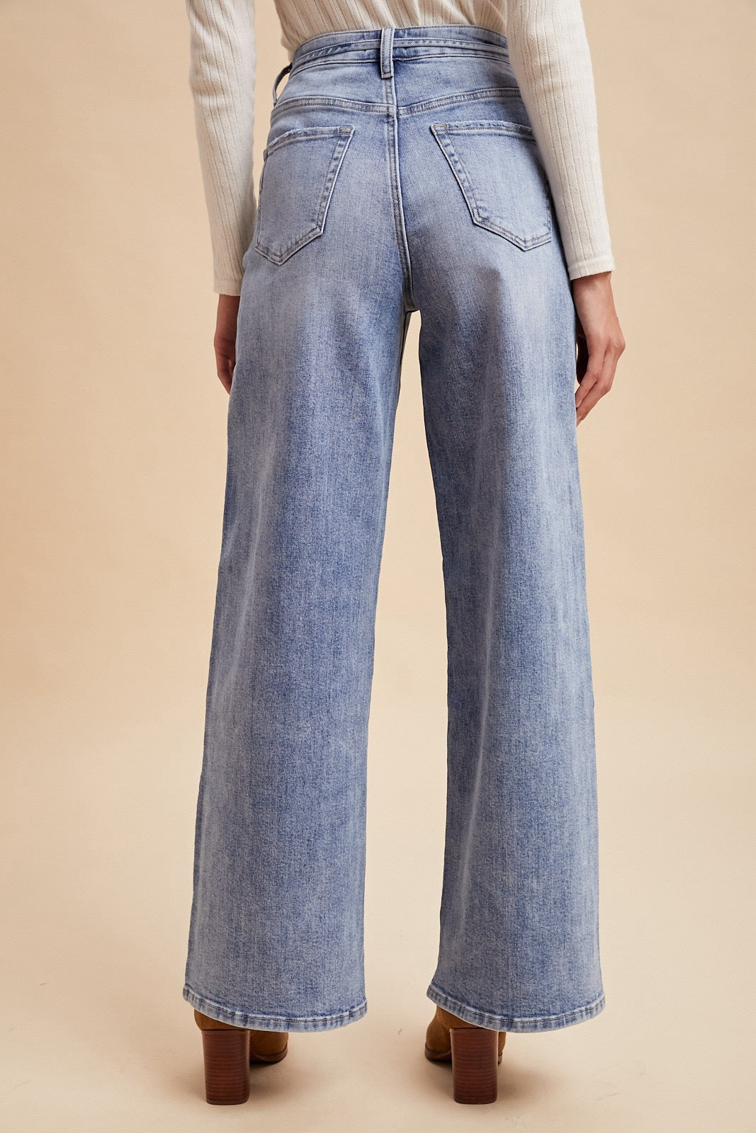 High Rise Tie Waist Wide Leg Denim Pants