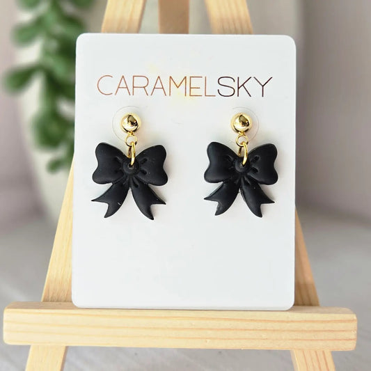 Black Bow Clay Earrings