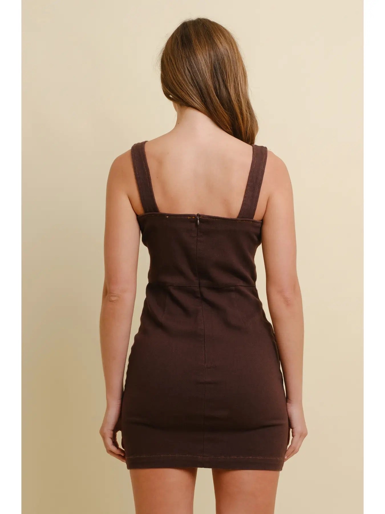 Embroidered Brown Denim Mini Dress