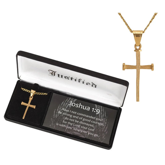 Gold Plated Nail Cross Necklace with Box