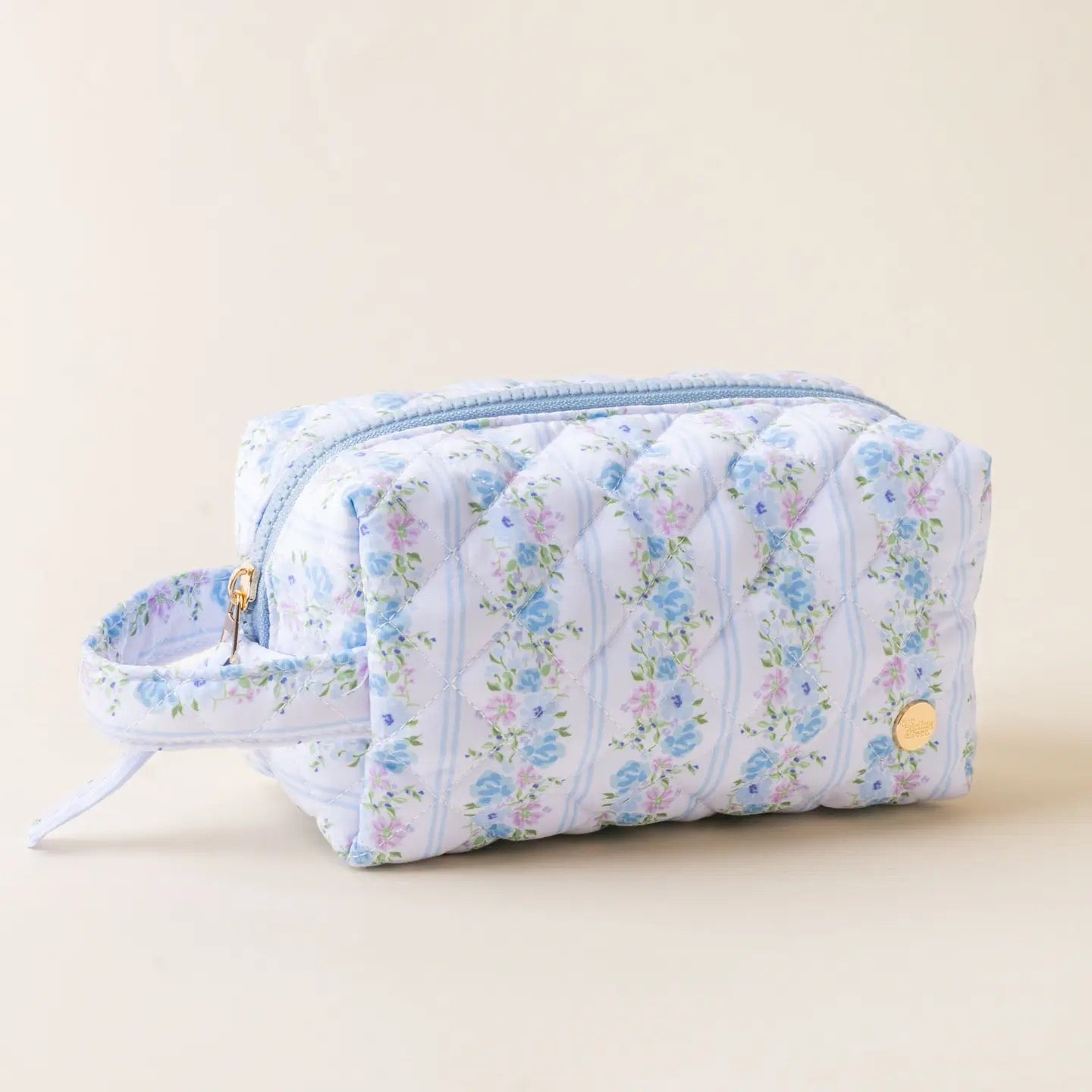 Petal Parade Blue Quilted Cosmetic Pouch